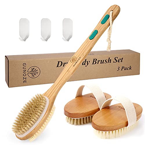 Gunoze Shower Brush Set, Dual-Sided Long Handle Back Scrubber with Soft and S...