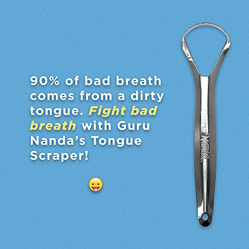 GuruNanda Stainless Steel Tongue Scraper (Pack of 2), Fights Bad Breath, Medi...