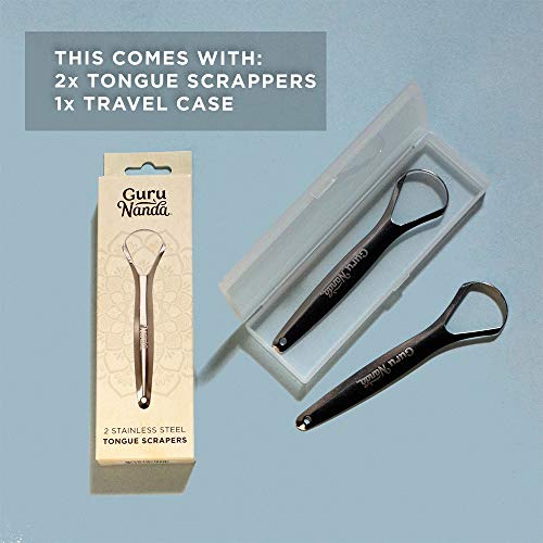 GuruNanda Stainless Steel Tongue Scraper (Pack of 2), Fights Bad Breath, Medi...