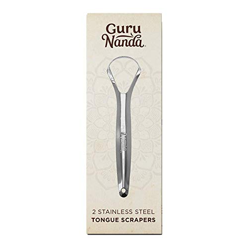 GuruNanda Stainless Steel Tongue Scraper (Pack of 2), Fights Bad Breath, Medi...