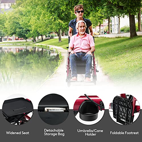GYMAX 2 in 1 Foldable Rollator Walker, Height Adjustable 4 Wheel Transport Ch...
