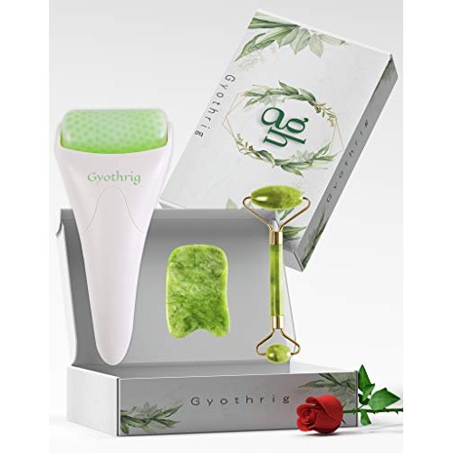 Jade Face Gua Sha Roller – Ice Facial & Eye Massage Stone for Women Natural C...