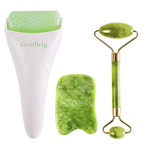 Jade Face Gua Sha Roller – Ice Facial & Eye Massage Stone for Women Natural C...