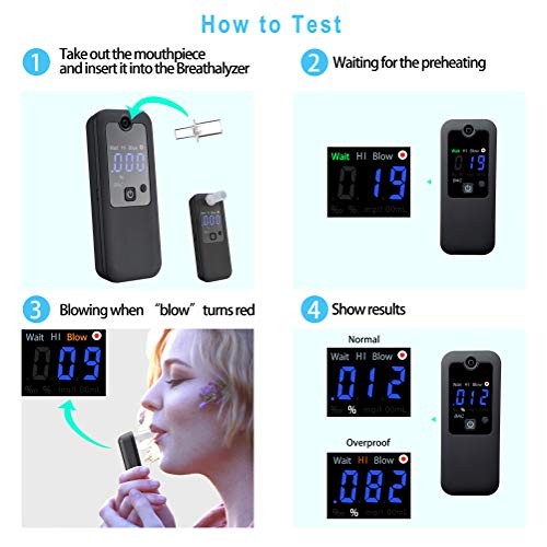 Breathalyzer, Professional Sensor Breath Alcohol Tester High-Accuracy Recharg...