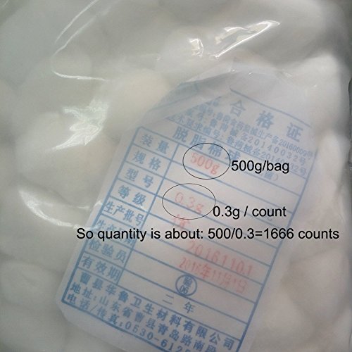 Cotton Balls, Non-Sterile, 1666/Bag 500g/bag 0.3g/Count by Junyue