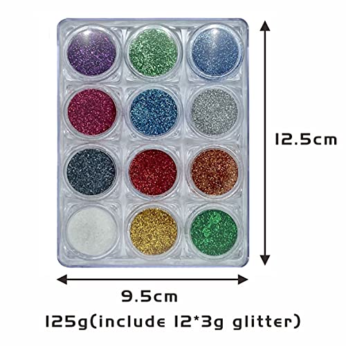 12 Colors Cosmetic Grade Glitter, GZSWCNB Biodegradable Ultra Fine Glitter fo...