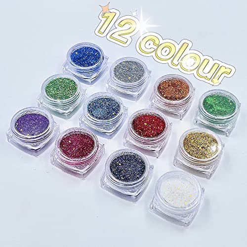 12 Colors Cosmetic Grade Glitter, GZSWCNB Biodegradable Ultra Fine Glitter fo...