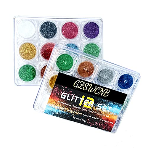 12 Colors Cosmetic Grade Glitter, GZSWCNB Biodegradable Ultra Fine Glitter fo...