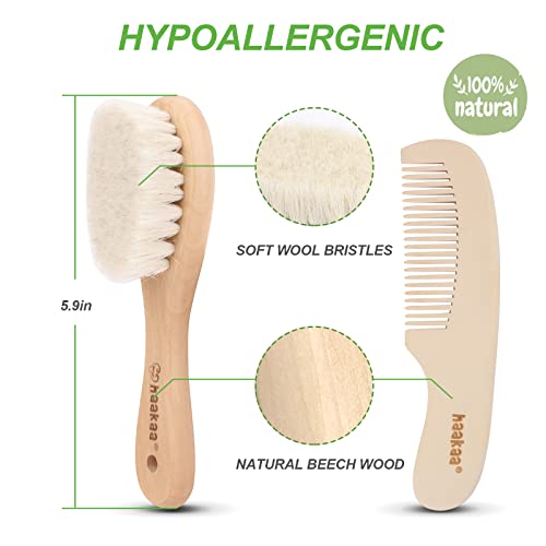 haakaa Baby Hair Brush and Comb Set - Baby Brush with Soft Wool Bristles for ...