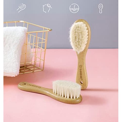 haakaa Baby Hair Brush and Comb Set - Baby Brush with Soft Wool Bristles for ...