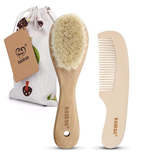 haakaa Baby Hair Brush and Comb Set - Baby Brush with Soft Wool Bristles for ...