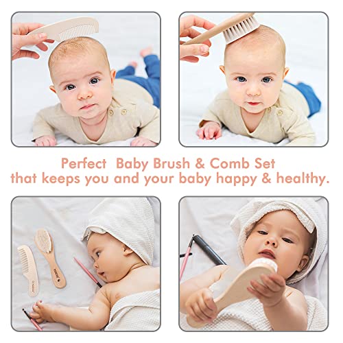 haakaa Baby Hair Brush and Comb Set for Newborns & Toddlers - Natural Soft Go...