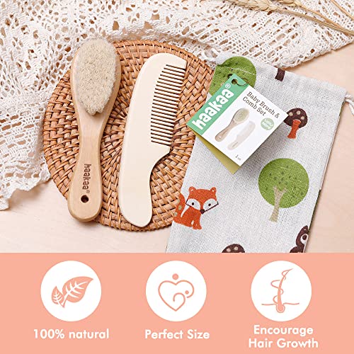 haakaa Baby Hair Brush and Comb Set for Newborns & Toddlers - Natural Soft Go...