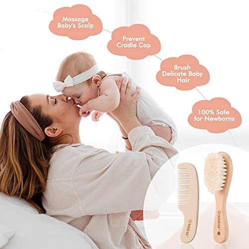 haakaa Baby Hair Brush and Comb Set for Newborns & Toddlers - Natural Soft Go...