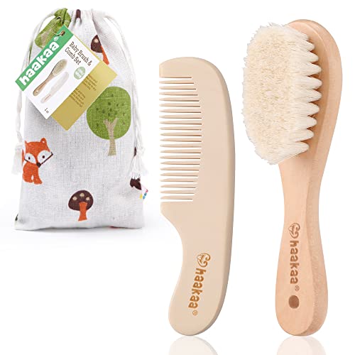 haakaa Baby Hair Brush and Comb Set for Newborns & Toddlers - Natural Soft Go...