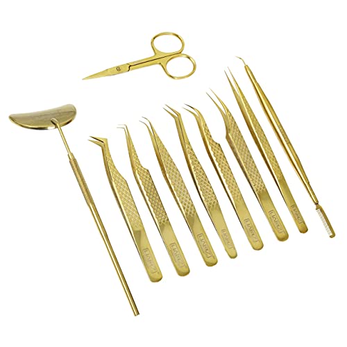 HADIZ Eyelash Extension Tweezers, Curved Tip Stainless Steel Volume Lash Twee...