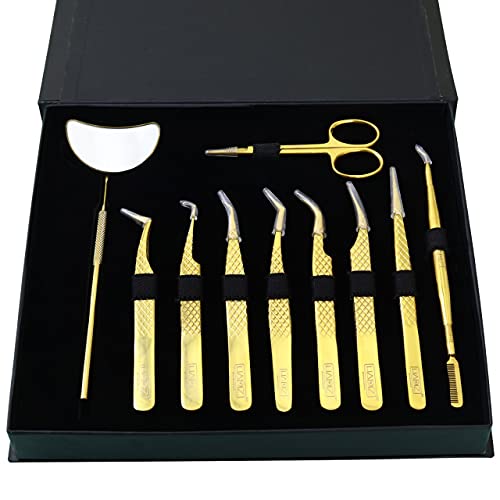 HADIZ Eyelash Extension Tweezers, Curved Tip Stainless Steel Volume Lash Twee...