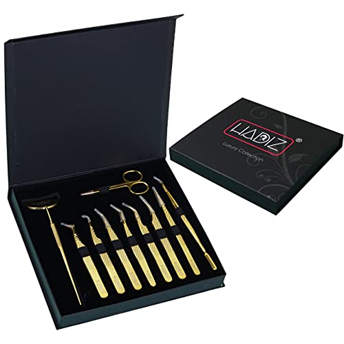 HADIZ Eyelash Extension Tweezers, Curved Tip Stainless Steel Volume Lash Twee...