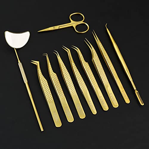 HADIZ Eyelash Extension Tweezers, Curved Tip Stainless Steel Volume Lash Twee...