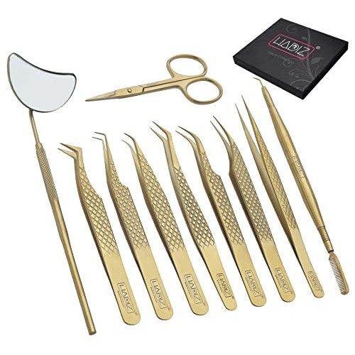 HADIZ Eyelash Extension Tweezers, Curved Tip Stainless Steel Volume Lash Twee...