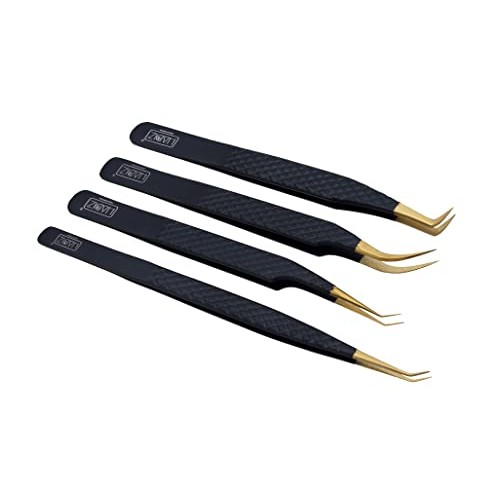 HADIZ Set of 4 Diamond Grip Eyelash Extensions Tweezers Japanese Stainless St...