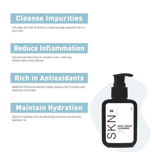 SKN Craft Co. Men’s Facial Care Kit | Aloe Vera Face Wash 3oz | Hyaluronic Mo...