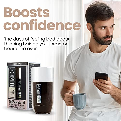 Hair Illusion Dark Brown Real Hair Fibers for Thinning Hair - 100% Natural Te...