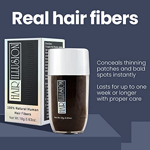Hair Illusion Dark Brown Real Hair Fibers for Thinning Hair - 100% Natural Te...