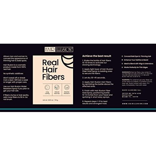 Hair Illusion Dark Brown Real Hair Fibers for Thinning Hair - 100% Natural Te...