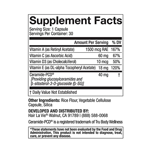 Hair La Vie Phytocera Dry Skin Supplement for Women - Phytoceramides for Agin...