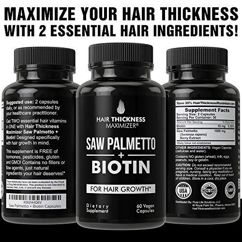 Saw Palmetto + Biotin Advanced 2-in-1 Combo for Hair Growth. Vegan Capsules S...