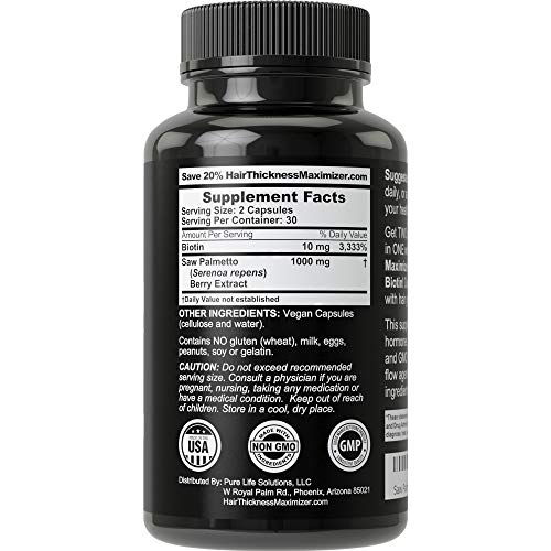 Saw Palmetto + Biotin Advanced 2-in-1 Combo for Hair Growth. Vegan Capsules S...