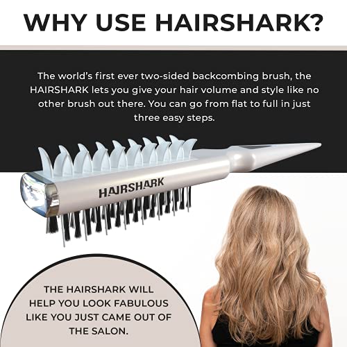 Hairshark 3-in-1 Instant Volume Hair Brush - Two-Sided Backcombing Brush - St...