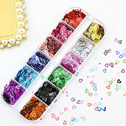 Valentine's Day Heart Nail Glitter Sequin Colorful Love Heart Nail Decal 3D N...