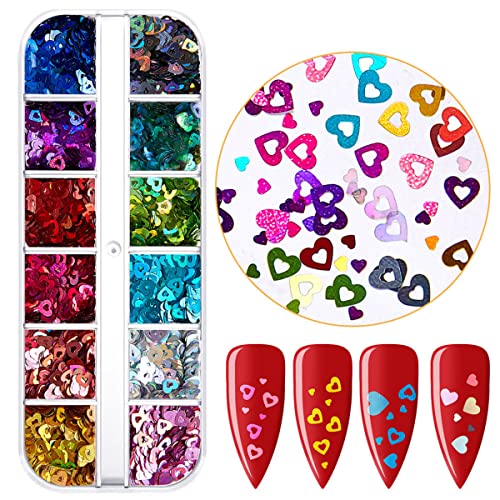 Valentine's Day Heart Nail Glitter Sequin Colorful Love Heart Nail Decal 3D N...