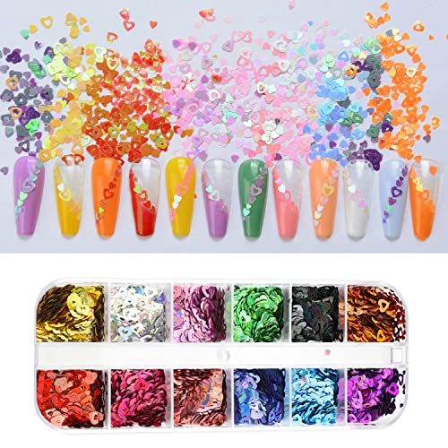 Valentine's Day Heart Nail Glitter Sequin Colorful Love Heart Nail Decal 3D N...