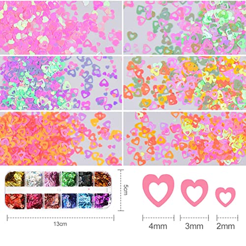 Valentine's Day Heart Nail Glitter Sequin Colorful Love Heart Nail Decal 3D N...