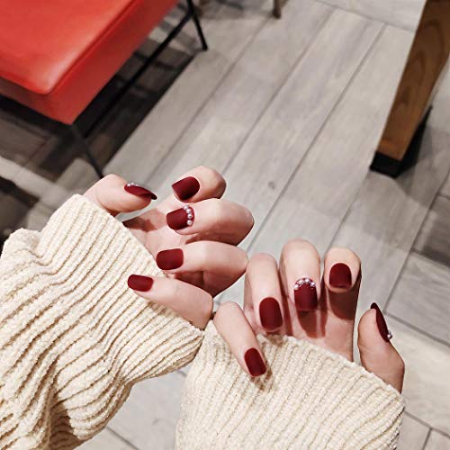 Haloty Square Press on Nails Red Short Fake Nails Tips Matte Pearl Full Cover...