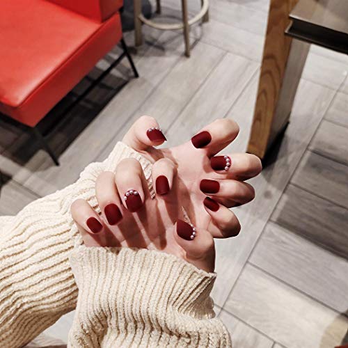 Haloty Square Press on Nails Red Short Fake Nails Tips Matte Pearl Full Cover...