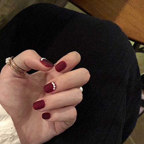 Haloty Square Press on Nails Red Short Fake Nails Tips Matte Pearl Full Cover...