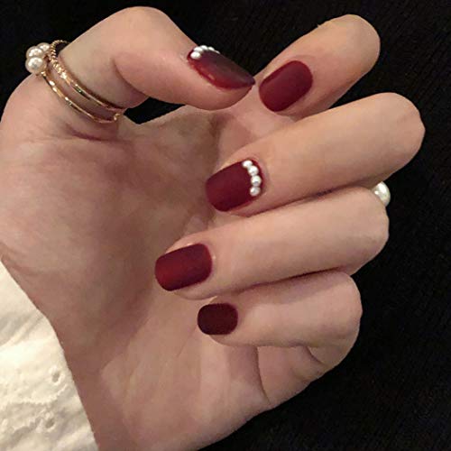 Haloty Square Press on Nails Red Short Fake Nails Tips Matte Pearl Full Cover...