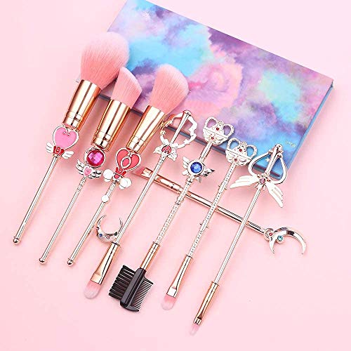 8 Pcs Kawaii Sailor Moon Makeup Brush Set with Cute Pink Pouch, Cardcaptor Sa...