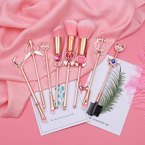 8 Pcs Kawaii Sailor Moon Makeup Brush Set with Cute Pink Pouch, Cardcaptor Sa...