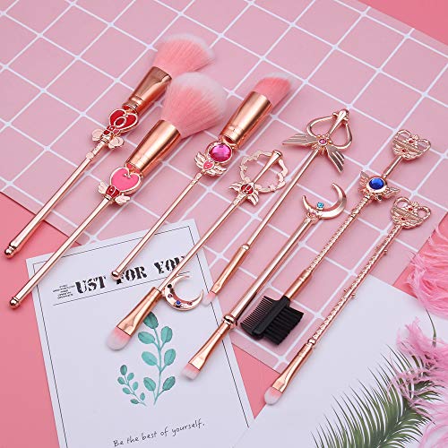 8 Pcs Kawaii Sailor Moon Makeup Brush Set with Cute Pink Pouch, Cardcaptor Sa...