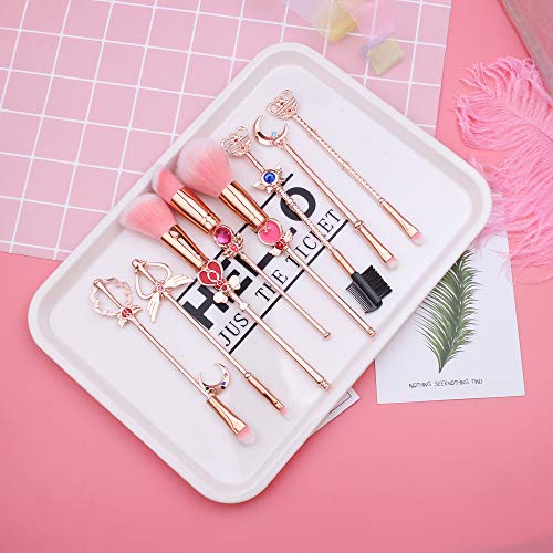 8 Pcs Kawaii Sailor Moon Makeup Brush Set with Cute Pink Pouch, Cardcaptor Sa...
