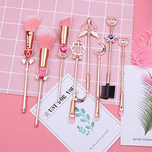 8 Pcs Kawaii Sailor Moon Makeup Brush Set with Cute Pink Pouch, Cardcaptor Sa...