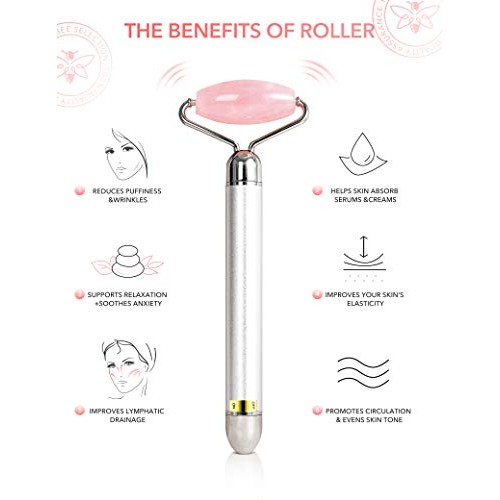 3in1 Face Massager For Women 3D V Line Lifting Rose Quartz Face Roller Skin C...