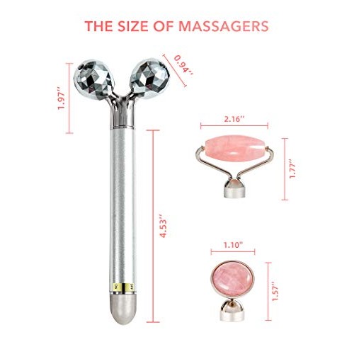 3in1 Face Massager For Women 3D V Line Lifting Rose Quartz Face Roller Skin C...