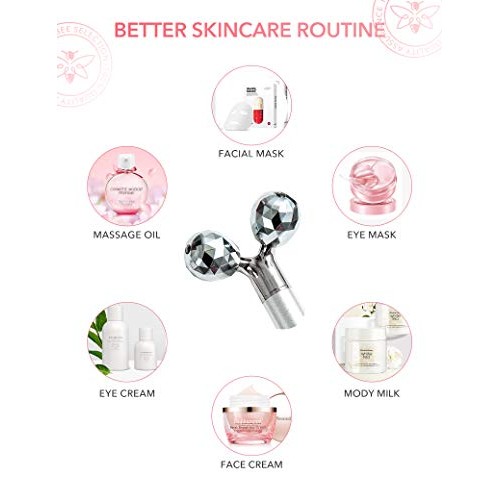 3in1 Face Massager For Women 3D V Line Lifting Rose Quartz Face Roller Skin C...