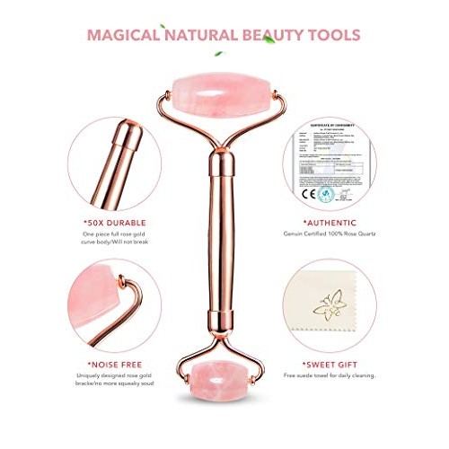 Gua Sha Facial Massage tools,Rose Quartz Face Roller,Jade Roller for Face,Bea...